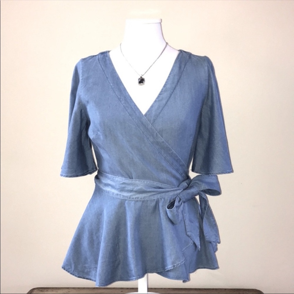LOFT CHAMBRAY WRAP TOP